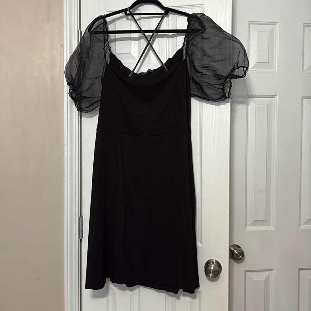 Black Puff Sleeve Empire Skater Dress
